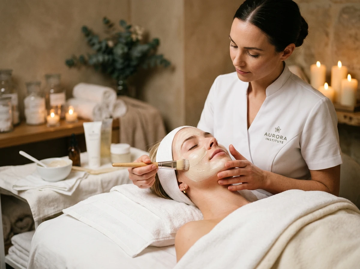 Soin du visage en institut de beauté avec application de crème hydratante